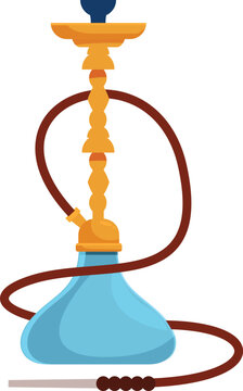 Classic hookah pipe with a blue glass base and golden stem, ready for relaxation and enjoyment