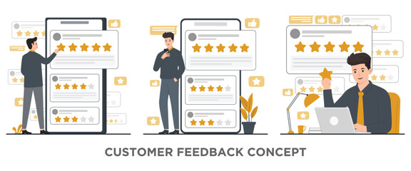 Flat vector customer review feedback concept illustration