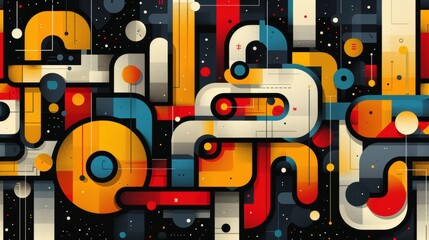 Obraz premium Vintage Geometric Shapes Overlapping in Bold Colors and Patterns