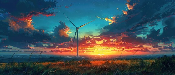 wind turbine at sunset