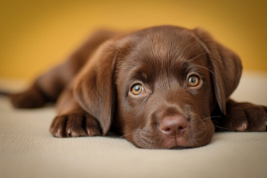 Chocolate lab puppy isolated