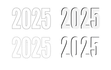 New Year 2025. Variations of designs for New Year's numbers. Vector illustration.