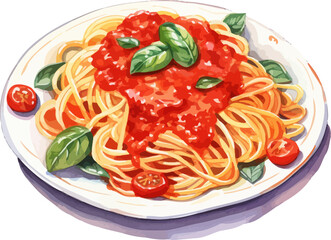 Spaghetti Plate Watercolor Design Vector Illustration.