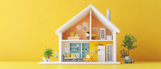 Bright and cheerful dollhouse model showcasing vibrant interior design and decor elements for inspiring creativity.