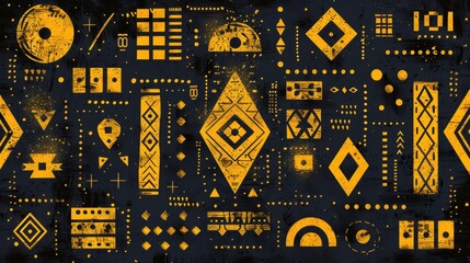Naklejka premium Golden Tribal Shapes Overlapping on Dark Background