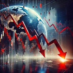 Global stock market crash with red arrows and financial graphs. Financial Crisis Concept. Recession.