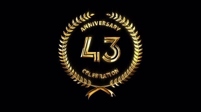 43rd Anniversary Celebration. Happy 43 Years Anniversary Animation in Gold Color on the Transparent Background, Alpha Channel. Great for greetings, celebrations, events, and gifts.
