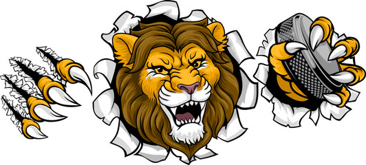 A lion ice hockey team cartoon animal sports mascot