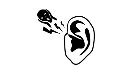 terrible ear pain, black isolated silhouette