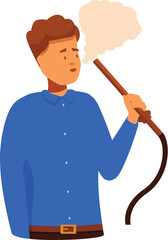 Young man is enjoying a relaxing moment while smoking a traditional hookah pipe