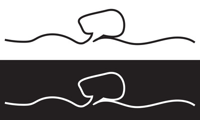 continuous single line drawing of speech bubbles, line art . isolated on white and black background. vector illustration.  EPS 10