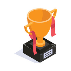 Isometric icon of trophy, denoting achievement, victory, success, excellence, and recognition.