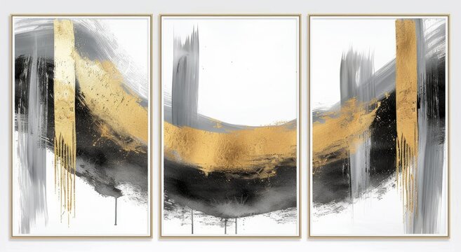 Gold and Black Abstract Triptych