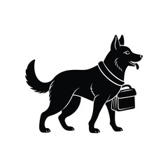German shepherd dog with school bag silhouette

