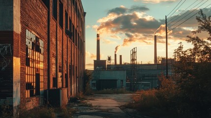 Obraz premium Industrial Sunset with a Brick Wall