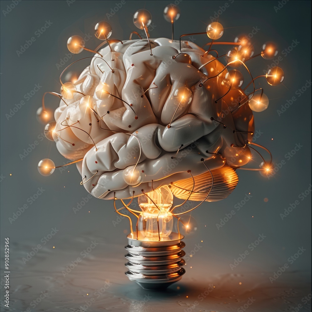 Aufkleber a brain with glowing ideas around it. generative ai.