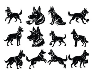 German shepherd dog silhouette set
