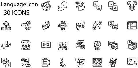 Set of language icons. Line art style icons bundle. vector illustration