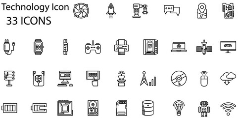 Set of technology icons. Line art style icons bundle. vector illustration