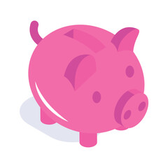 Piggy bank, trendy isometric vector design of money savings