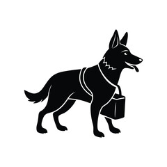 German shepherd dog with school bag silhouette

