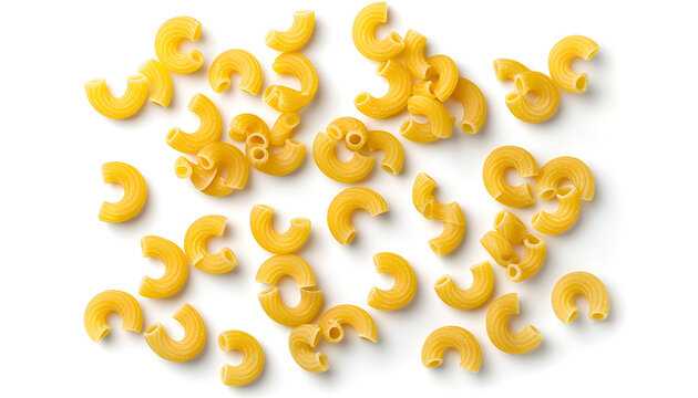 raw macaroni pasta isolated on white background with full depth of field. Top view. Flat lay
