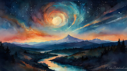 Naklejka premium sunrise over the mountains