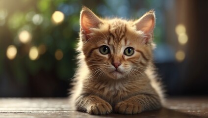 Fototapeta premium Polite Kitten Sitting Patiently The Anticipation of Dinnertime.