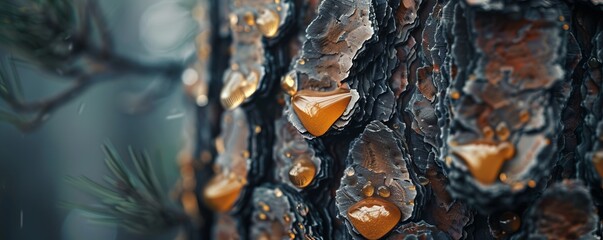 Textured pine tree with sap, 4K hyperrealistic photo