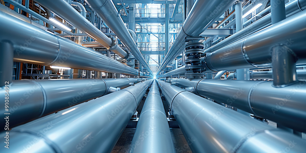Poster A technical background of the internal working of a modern building. pipe. Generative AI.