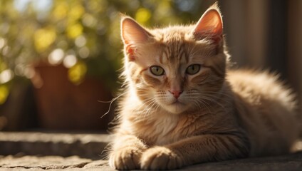Fototapeta premium Contented Kitten Basking in Warm Sunlight Serene Cat.