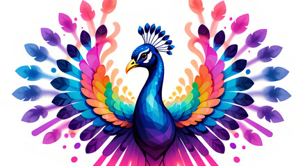 Obraz premium A medium quality vector art of a minimalistic (neon line logo) depicting a tessellated geometric peacock