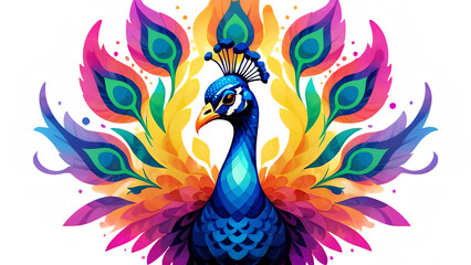 A medium quality vector art of a minimalistic (neon line logo) depicting a tessellated geometric peacock