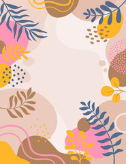 Design banner frame flower Spring background with beautiful. flower background for design. Colorful background with tropical plants. Place for your text.