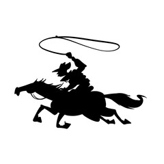 Fototapeta premium Cowboy Riding Horse with Lasso Silhouette Vector Art Illustration
