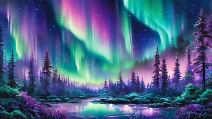 Botanical gardens bathed in the ethereal glow of the aurora borealis, a celestial dance of lights weaving through the intricate web of flora, an interplay of natural and cosmic allure