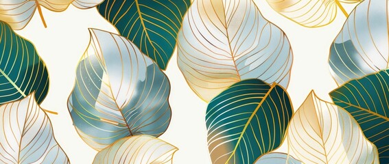 Elegant Gold and Blue Leaf Pattern
