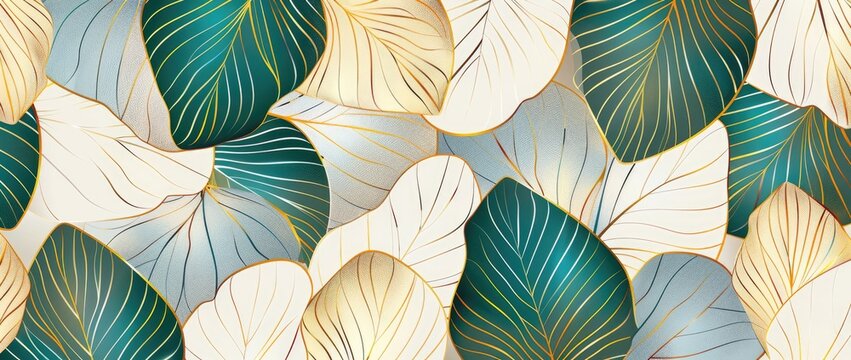 Elegant Gold and Blue Leaf Pattern