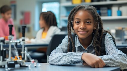 Smiling Young Girl in a STEM Classroom
