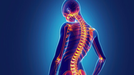 osteoporosis. back pain. The girl's back hurts. the woman is holding her back. World Osteoporosis Day. October 20th.
