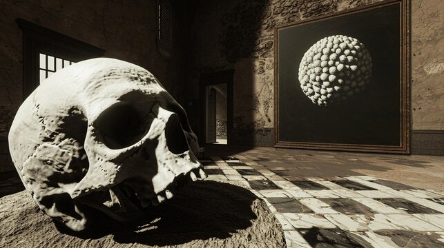 A hidden room in an ancient mansion, with uncanny artifacts and an enigmatic aura, realism, dim lighting, detailed textures, secretive mood