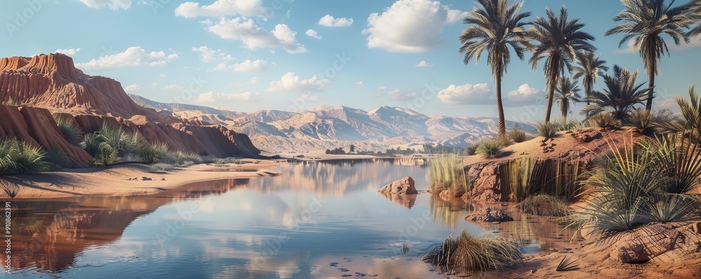 Sticker Mirage Mirage: Desert Oasis Illusion, 4K hyperrealistic photo