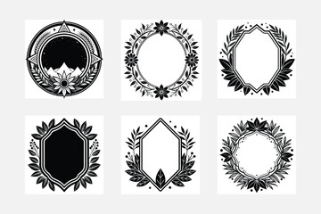 Silhouette white background artwork vintage frames element vintage sticker label set
