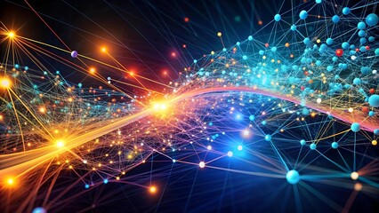 Obraz premium Data Streams Flowing Through a Complex Network AI Generated