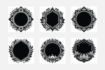 Silhouette white background artwork vintage sticker label set with vintage frames element
