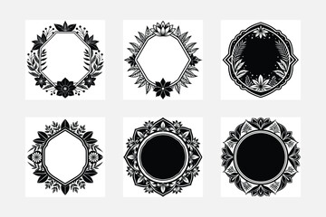 Vintage frames element vintage sticker label silhouette white background artwork set
