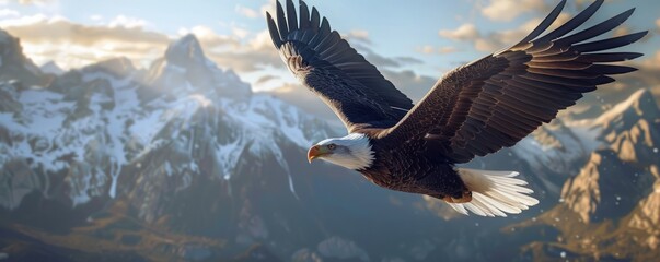 Fototapeta premium Majestic bald eagle soaring through the sky, 4K hyperrealistic photo