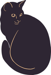 Vector illustration of a cat, dark blue color, esoteric