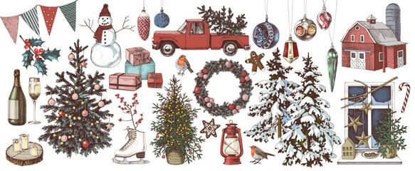 Christmas and new year hand drawn set © Marina Gorskaya