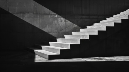 Minimalist monochrome photo featuring shadow and light on modern concrete steps, ideal for architecture and abstract themes.